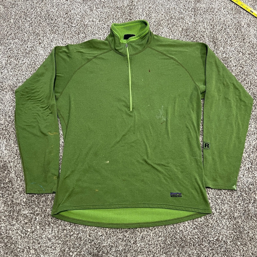 VTG PATAGONIA Men's Size L Green 1/2 Zip Regulator Base Layer Fleece USA Made